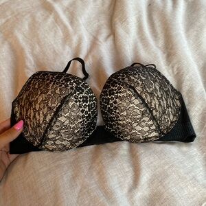 Gorgeous Victoria Secret black lace and nude push up bra
